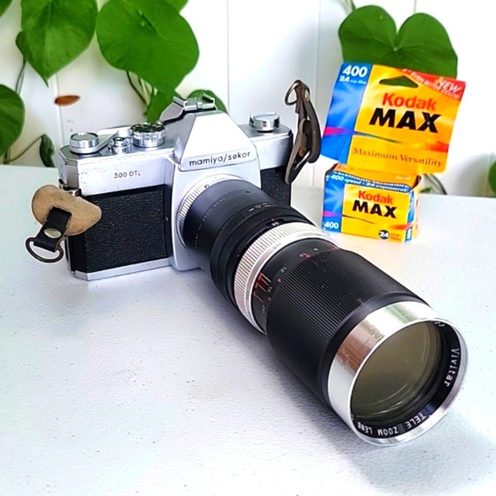 Mamiya/Sekor 500DTL Film Camera with Vivitar Tele Zoom Lens